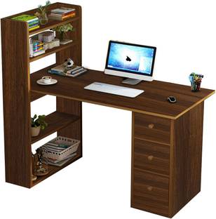 KAWACHI 4 Shelf 3 Drawers Computer Laptop Desk Study Table Oak Brown Engineered Wood Office Table