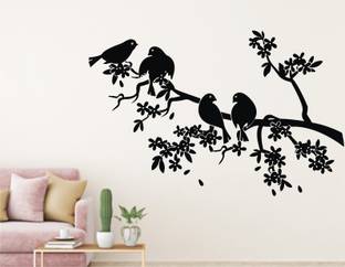 Heaven Decors 90 cm Bird on tree black Wall Decal,Wall Sticker and Wallpaper Size(90 x 57)cm Self Adhesive Sticker