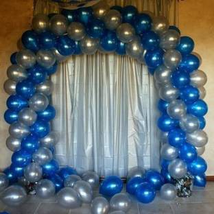 THE AMEX COMPANY Blue and Silver Metallic Latex Balloons Pack-50 Pcs for Kids Girls Boys Women Birthday, Baby Shower, Princess, 1st, 2nd Years Decorations Balloons Supplies Combo Kit Exclusive Packet Balloon