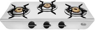 Preethi byPREETHI Preethi Stylo steel slim stainless steel 3 Burner Gas Stove, Manual Ignition Stainless Steel Manual Gas Stove