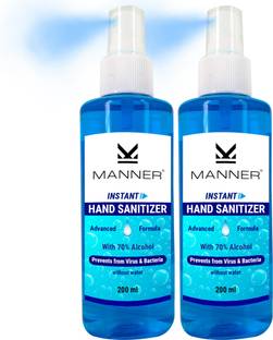 Manner Instant Spray  with Aloe Vera & Lemon Extracts, 200 ml x 2 Sanitizer Spray Bottle + Dispenser