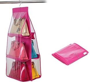 Vakhar 6 Pocket Foldable Hanging Purse Handbag Organizer for Storage Hanger Holder Ladies Women Large Clear Hand Bag Storage Organizer Wardrobe Rack for Fashion Handbag Purse Pouch Handbag Organizer