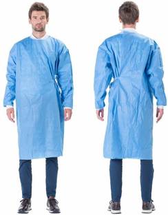 CUFF- SHIELD Nonwoven 43gsm SMS Fabric Disposable Surgical Isolation Gown (Pack of 10, Blue, Length-48inch, Knitted Cuff, Fluid Resistant) Gown Hospital Scrub