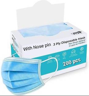 Vaghani 3 Ply Surgical Mask (200 Piece) ( With Nose Pin ) Surgical Mask With Melt Blown Fabric Layer