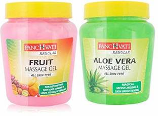 panchvati Aloe Vera Massage Gel 500 ml + Fruit Massage Gel 500 ml combo pack, Herbal face massage gel, for Glowing Skin
