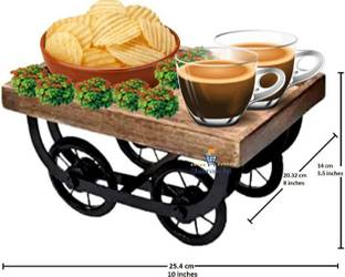 Shabnam Art Antique Home Decor Handmade Wood & Wrought Iron Thela Trolly, Snacks Serving Trays Wooden Platter Moveable Wheels for Serving Tea and Snacks, Thela Trolly Style Tray Tray Serving Set