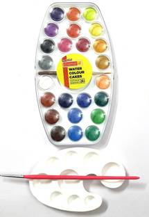 Camel STUDENTS WATERCOLOR CAKES SET 24 SHADES WITH PALETTE & BRUSH COMBO (MULTICOLOR )