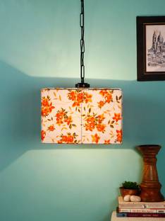 Devansh Multicolor Cotton Square Hanging Lamp-Iron (Pack of 1) Pendants Ceiling Lamp