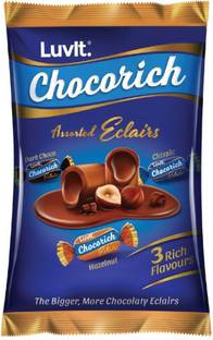 LuvIt Assorted Eclair with 3 exciting flavors | Hazelnut | Dark Chocolate | Classic Bars, Truffles, Caramels