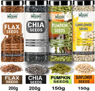 mickno organics Raw Combo Seeds Value Pack (Flax Seed , Chia Seed , Sunflower Seed & Pumpkin Seed ) for Eating Weight loss Organic Brown Flax Seeds, Chia Seeds, Sunflower Seeds, Pumpkin Seeds