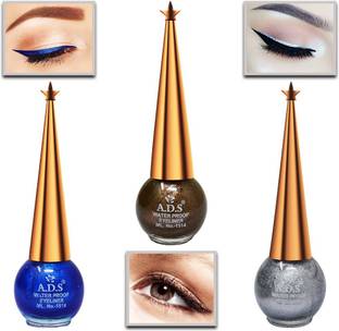 ads Eye Liner, Water PROOF, Long-Lasting, Blue Shimmer, Dark Brown, Silver AE501, 10ml 10 ml