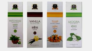 ALAUKIK Solitaire Incense Sticks Combo Pack of 4 - Combo-8 (90 gm x 4=360 gm) Patchouli, Vanilla, Tulip, Mogra