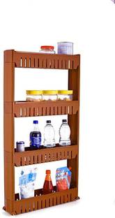 NEWON Utensil Kitchen Rack Plastic 4 Tier Kitchen Storage Organizer Rack Holder with Wheels(4 Layer, BROWN)