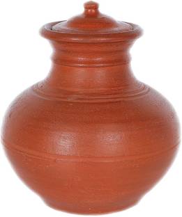 earthen fine crafts hand made earthen pot/clay pot/water pot/kooja/kudam(red, 3.5L) Pot 23 cm diameter 3.5 L capacity with Lid