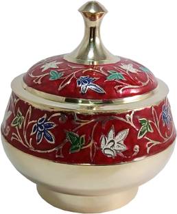 DECKORISH Brass Serving Bowl Brass Hand Crafted Red Color barni jar 750 ml