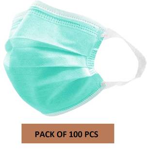 MaxxPro 3-Ply Disposable Surgical Mask with Meltblown feather soft Filter and with fabric earloop men and women with nose pin (Sea Green) Surgical Mask (Free Size, Pack of 100, 3 Ply) Surgical Mask With Melt Blown Fabric Layer