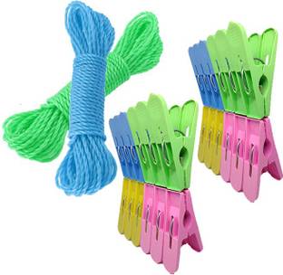 10cr Plastic Cloth Clips (Pack of 24) with 20 meter Rope(Pack of 2) Plastic Cloth Clips
