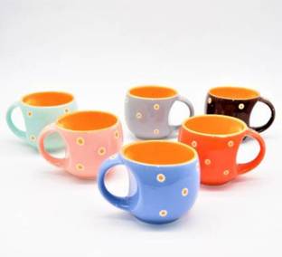 SJS Pack of 6 Ceramic Ceramic Colorful Designer Premium Quality Tea Cup Set, Coffee Cup Set