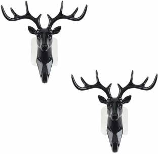 Be Sure Deer Head Hanging Hooks, Self Adhesive Wall Door Hook Hanger Bag Keys Sticky Holder(Black) Door Hanger Hook Hook 2
