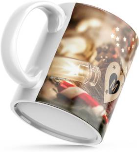 bhumiyaan M Letter (Glow) Heart Shape Coffeen (350 ml) Ceramic Coffee Mug