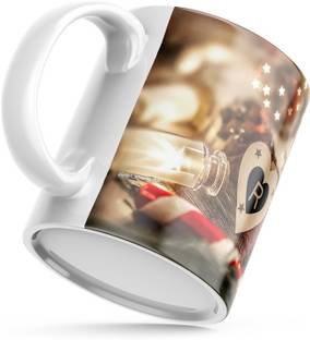 bhumiyaan R Letter (Glow) Heart Shape Coffeen (350 ml) Ceramic Coffee Mug