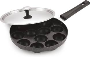 Magnus Non Stick 12 Cavities Heavy Base Appam Patra/Paniyarrakal/Paniyaram/Appam Pan Cake Maker/gunta ponganalu with Lid 20 cm, Black, Gas Top Compatible Only, Medium Paniarakkal with Lid 0.3 L capacity 20 cm diameter