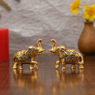 SP Handicrafts Set of Two Piece Metal Sculptures Elephant Pair for Showpiece and Decoration | Elephant Statue Pair in Golden Finish Having Attractive Look Decorative Showpiece  -  6.25 cm