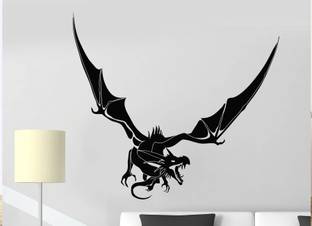 VVWV Flying Dragon Wall Sticker Bedroom Kids Room Home Decoration Black Vinyl Decals 55 x 48 cms