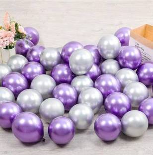 KR Solid Metallic Silver & Purple Balloons for Decoration and Celebration Balloon