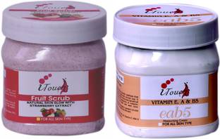 I TOUCH HERBAL Fruit Scrub 500 ml + Vitamin E,A,B5 Cream 500 ml ( Pack Of 2 x 500 ml )