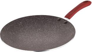 BERGNER Bellini Plus Press 28 cm Non-Stick Flat Tawa, Red Induction Bottom Non-Stick Coated Cookware Set