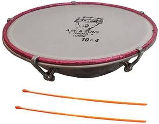 KANHA HUB Dhol Tasha Drum 10 inch (10x4) with Stick Nut & Bolts Dholak (Silver) Acoustic 1 Drum Kit Set