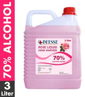 DEESSE Rose hand sanitizer Liquid 70% Alcohol Based Kills 99.9% Germs instantly Without Water Rose fragrance Can 3 Liter Hand Sanitizer Can