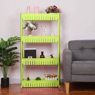 NEWON 4 Tier Kitchen Storage Organiser Rack Holder with Wheels(4 Layer) Plastic Kitchen Trolley