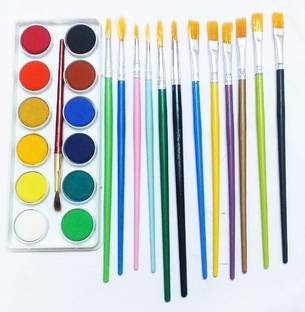 CRAZYGOL 12 Painting Brush ( 6 Round + 6 Flat )Tempra Colors/Paints/Water Colours for Painting/Kids