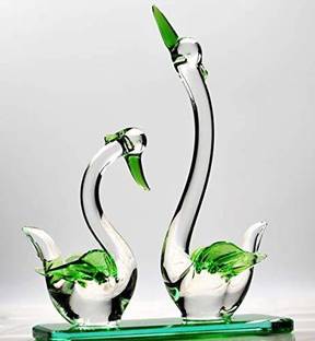 AkGlass Pair Of Ducks Glass Figurine / Decorative Showpiece Decorative Showpiece  -  11 cm