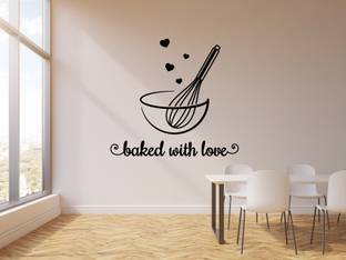 VVWV Baked With Love Kitchen Wall Stickers Hotels Home Restaurant Wall Decoration Black Vinyl Stickers L x H 55 x 55 Cms