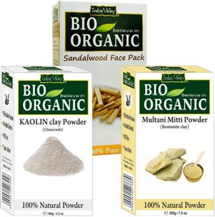 Indus Valley Bio Organic Kaolin Clay, Multani Mitti & Sandalwood Powder Combo-Set of 3