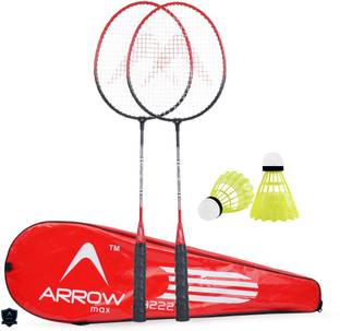 ArrowMax BADMINTON RACQUETS SET WITH 2 PC NYLON SHUTTLE , AB -222 RED RACKET Badminton Kit
