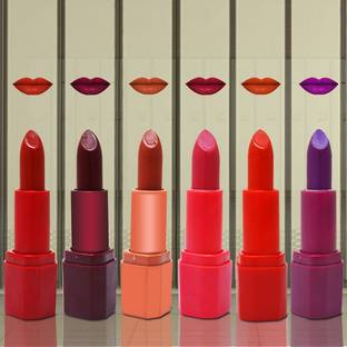 Color Diva Creamy Matte Long Lasting Moisturizing Lipstick, Shade- Heart Red 01, Purple 02, Rose Red 03, Vintage Wine 04, Earth Nude 05, Orange 06, 4.5g Each (CDLPSK115-01)