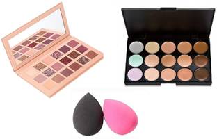 DC 15 Color Contour Pallet for face with 18 color Nude eye Shaddow Pallet and 2 makeup puff