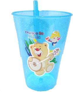 DIVINE Plastic Sipper Glass With Straw For Kids Easy To sip the Water - Blue