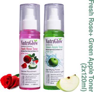NutriGlow Set of 1 Red Rose exfoliating toner + 1 Green apple refreshing face toner Women
