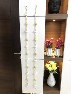 Anicca Collections Handmade Wall Door 3 FT.2 Strings White Pom Pom with white Pearl Golden Beads Hanging Torans Garland Bandhwar Decoration Item for Home Décor Diwali Festival, Navratri, Wedding (3 FT 2 Strings) Toran