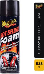 Meguiars Hot Shine Tire Foam Easy to use Aerosol Tire Shine with UV protection for Glossy, Rich Black Tires 538 g Wheel Tire Cleaner