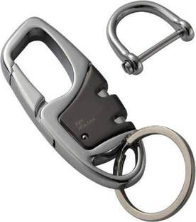 Tagnation Omuda Silver Hook Double Ring Metallic Locking Keychain for Bike/Car/Home Locking Carabiner