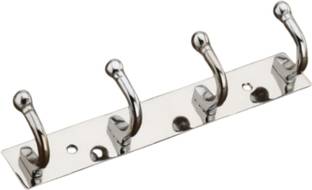 Sureify Zyra Wall Hook 4 Legs Cloth Hanger Bathroom Wall Door Hooks Steel Hooks Silver Hook Rail 4