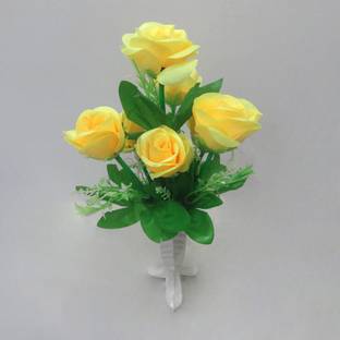 OM COLLECTIONS Rose Artificial Flower Yellow, Green Rose Artificial Flower  with Pot