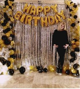PARTY MIDLINKERZ Solid Happy Birthday Balloons Decoration Kit 45 Pcs, 1 set of silver 13Pcs "Happy Birthday" alphabet foil balloons and 30Pcs Golden, Black and Silver MetallicSet with 2Pcs of Silver Foil for Husband Kids Boys Balloons Decorations Items Combo with Helium Letters Foil Balloon Banner, Latex Metallic Balloons Balloon (Multicolor, Pack of 45)
