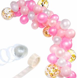 Bash N Splash Solid White & Pink Garland Party Decoration Pack With confetti balloon with Arch Strip & Glue Dots(Pack of 112) Balloon